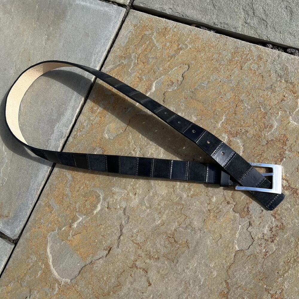 Y2K Black Leather and Suede Check Design Belt
